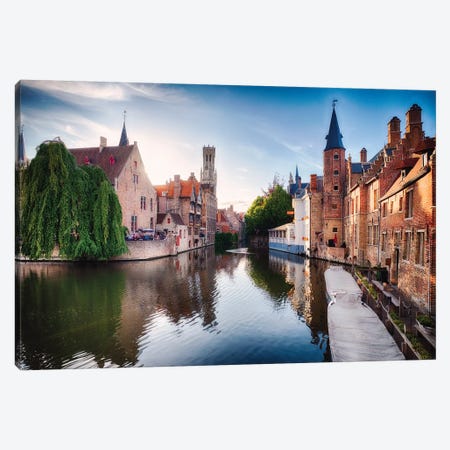 Bruges With Water Canal At Late Afternoon Canvas Print #GOZ325} by George Oze Canvas Art Print
