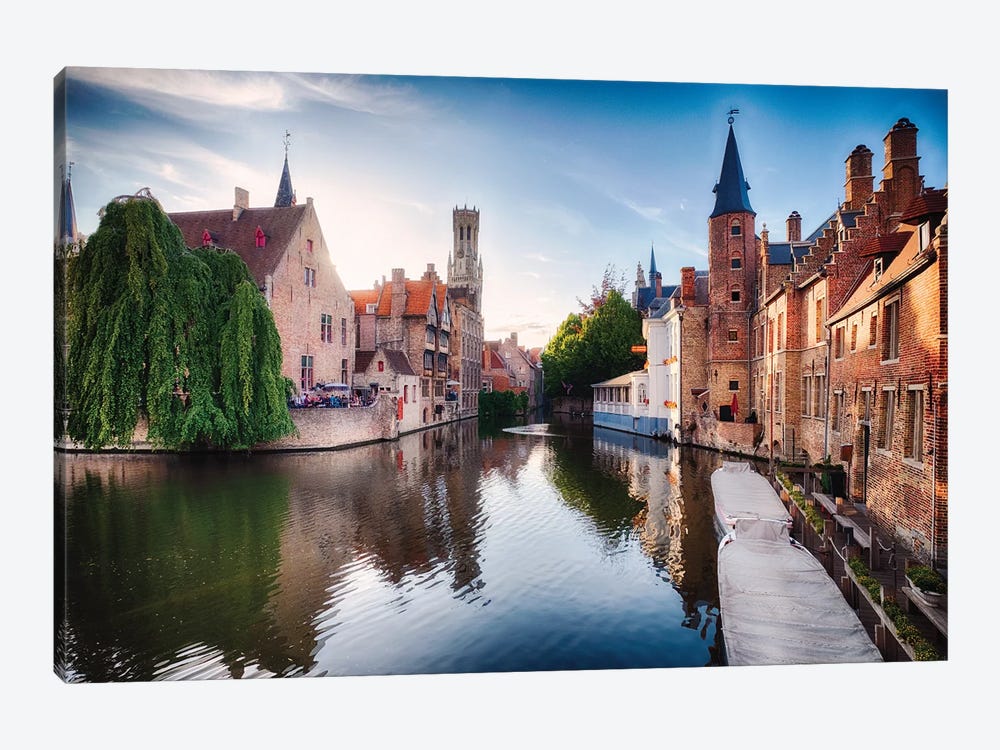 Bruges With Water Canal At Late Afternoon by George Oze 1-piece Canvas Artwork