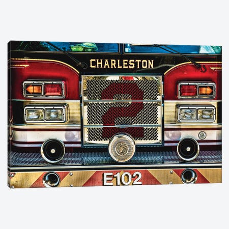 Charleston Fire Engine Front Close Up Canvas Print #GOZ32} by George Oze Canvas Art