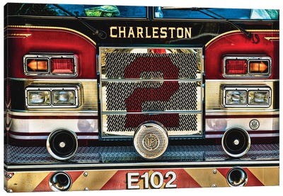 Charleston Fire Engine Front Close Up Canvas Art Print - Charleston