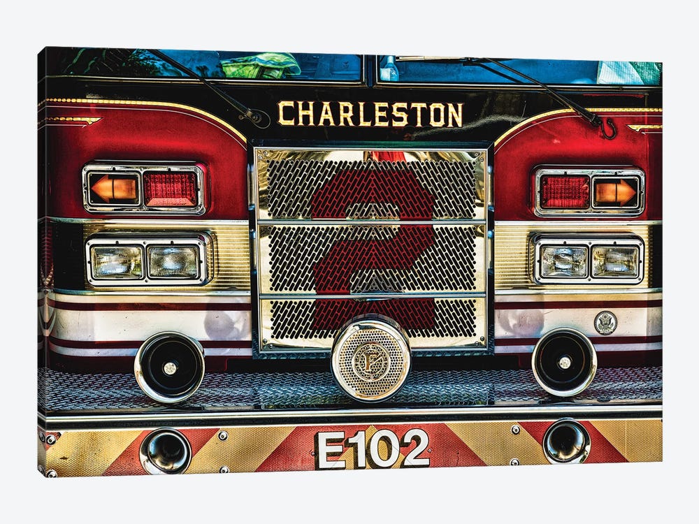 Charleston Fire Engine Front Close Up by George Oze 1-piece Canvas Art