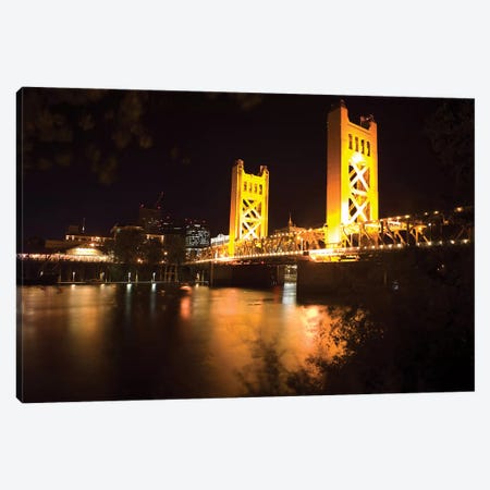 Tower Bridge Of Sacramento At Night Canvas Print #GOZ330} by George Oze Canvas Art Print