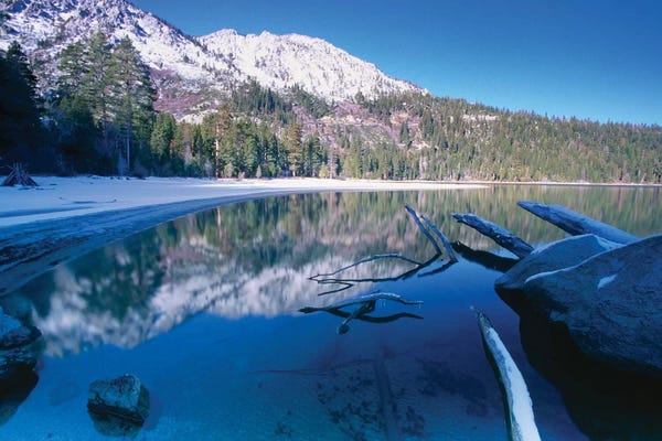 George Oze: Tranquil Winter Bay Scene Emerald Bay Lake Tahoe California by George Oze