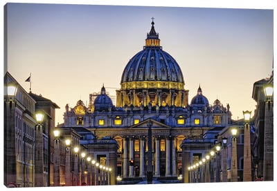 The Papal Basilica Of St Peters At Night Canvas Art Print - Russia Art