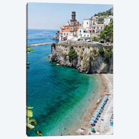 High Angle View Of A Beach At The Amalfi Coast, Atrani, Campania, Italy Canvas Print #GOZ337} by George Oze Canvas Art