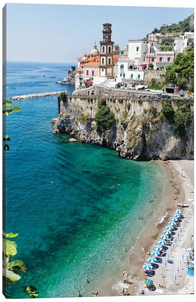 High Angle View Of A Beach At The Amalfi Coast, Atrani, Campania, Italy Canvas Art Print - Campania Art
