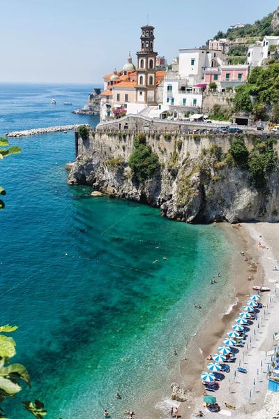 George Oze: High Angle View Of A Beach At The Amalfi Coast, Atrani, Campania, Italy by George Oze