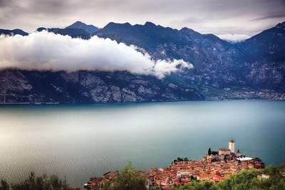 Medieval Town And Castle On A Hill, Malcesine, Lake Garda, Veneto, Italy by George Oze canvas print