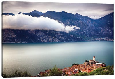 Medieval Town And Castle On A Hill, Malcesine, Lake Garda, Veneto, Italy Canvas Art Print - George Oze