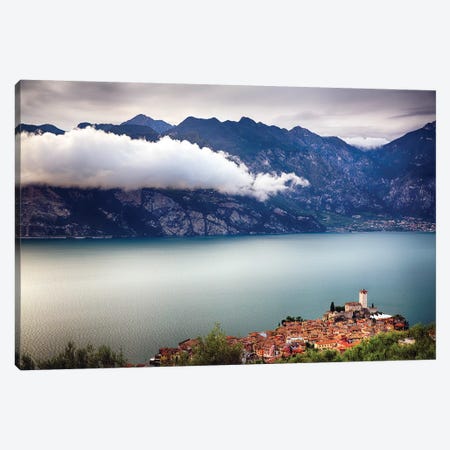 Medieval Town And Castle On A Hill, Malcesine, Lake Garda, Veneto, Italy Canvas Print #GOZ340} by George Oze Canvas Artwork