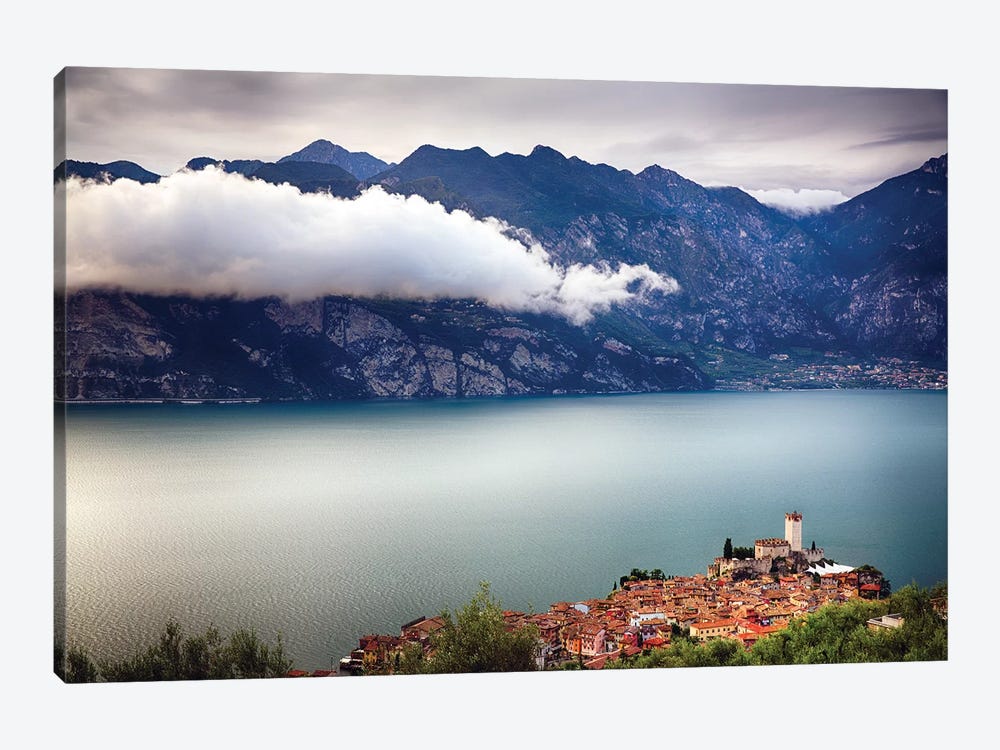 Medieval Town And Castle On A Hill, Malcesine, Lake Garda, Veneto, Italy by George Oze 1-piece Canvas Print