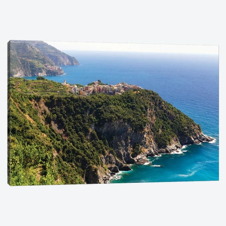 Town On A Cliff At Seaside, Corniglia, Cinque Terre, Liguria, Italy Canvas Print #GOZ343} by George Oze Canvas Art