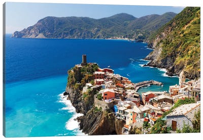 Coastal Town On A Cliff, Vernazza, Cinque Terre, Liguria, Italy Canvas Art Print - George Oze