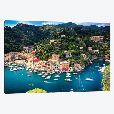 Portofino With The Inner Harbor, Liguria, Italy Canvas Print #GOZ345} by George Oze Canvas Print