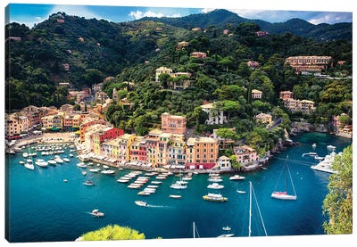 Portofino With The Inner Harbor, Liguria, Italy Canvas Art Print - Genoa