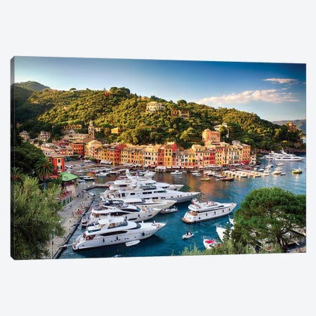 Portofino Harbor With Yachts, Liguria, Italy Canvas Print #GOZ346} by George Oze Canvas Print