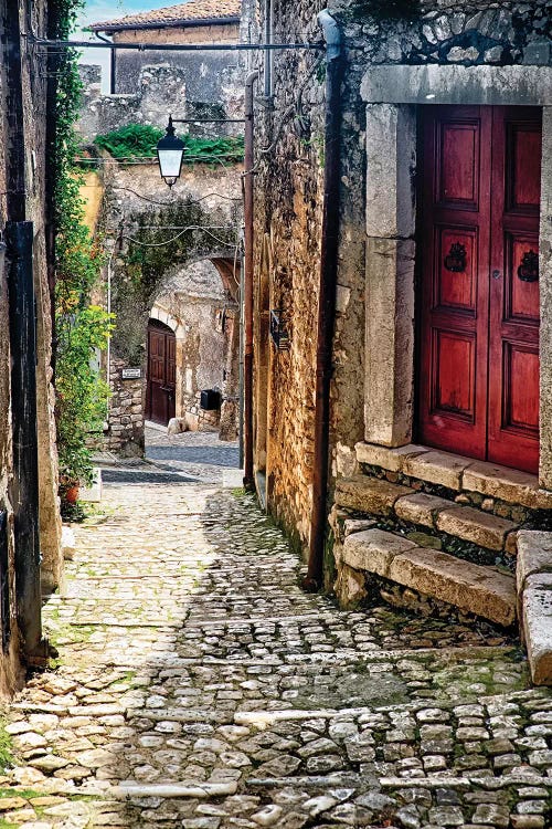 Narrow Cobblestone Street Of Sermoneta, Italy