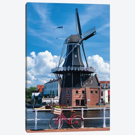 Bicycle And A Windmill, Haarlem, The Netherlands Canvas Print #GOZ356} by George Oze Canvas Wall Art