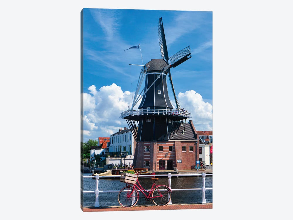 Bicycle And A Windmill, Haarlem, The Netherlands by George Oze 1-piece Canvas Artwork