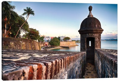 The City Walls And Gate Of Old San Juan With A Sentry Post, Puerto Rico Canvas Art Print - Coastal Village & Town Art