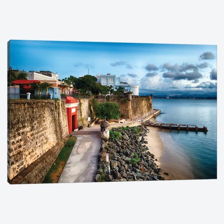 The The City Gate And The La Fortelaza Building In Old San Juan, Puerto Rico Canvas Print #GOZ359} by George Oze Canvas Art Print