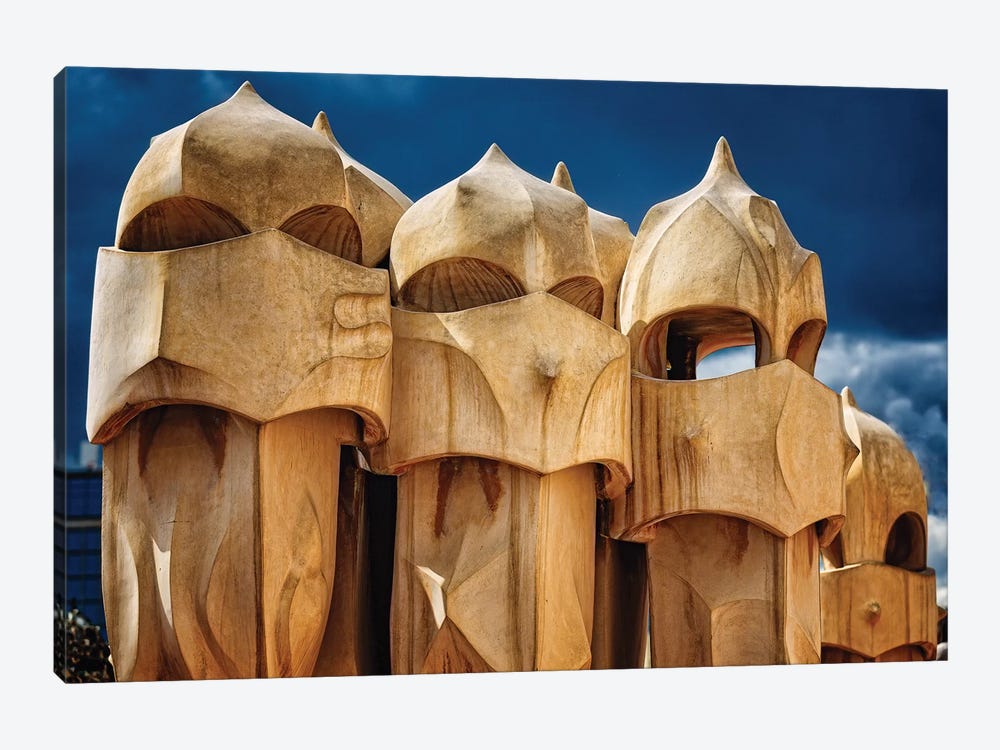 Chimneys of La Pedrera, Barcelona, Catalonia, Spain by George Oze 1-piece Canvas Print