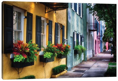Rainbow Row, Row Of Colorful Historic Houses,East Bay Street, Charleston, South Carolina Canvas Art Print - Architecture Art
