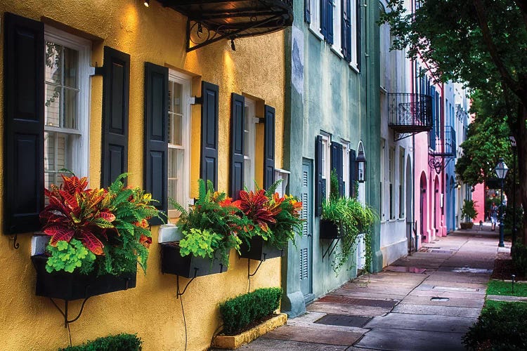 Rainbow Row, Row Of Colorful Historic Houses,East Bay Street, Charleston, South Carolina