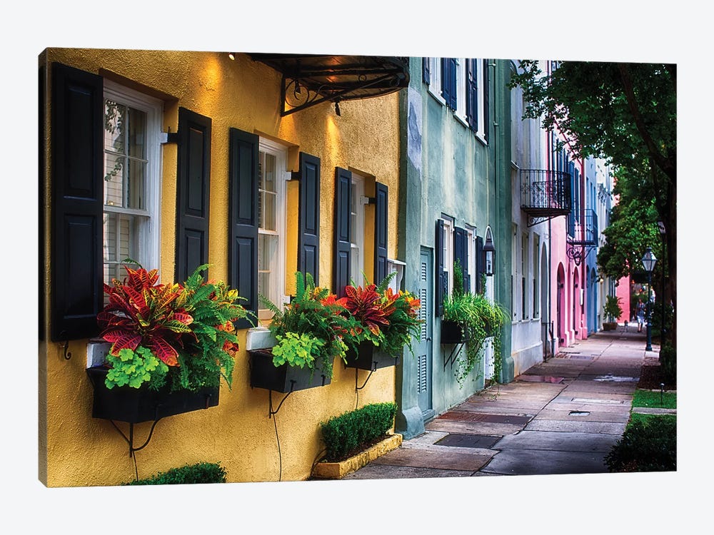 Rainbow Row, Row Of Colorful Historic Houses,East Bay Street, Charleston, South Carolina by George Oze 1-piece Canvas Wall Art