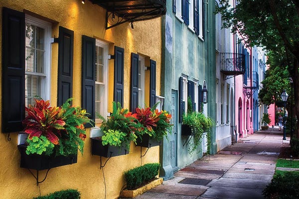 George Oze: Rainbow Row, Row Of Colorful Historic Houses,East Bay Street, Charleston, South Carolina by George Oze