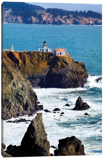 Point Bonita Lighthouse On A Cliff, San Francisco Bay, California Canvas Art Print - Lighthouse Art