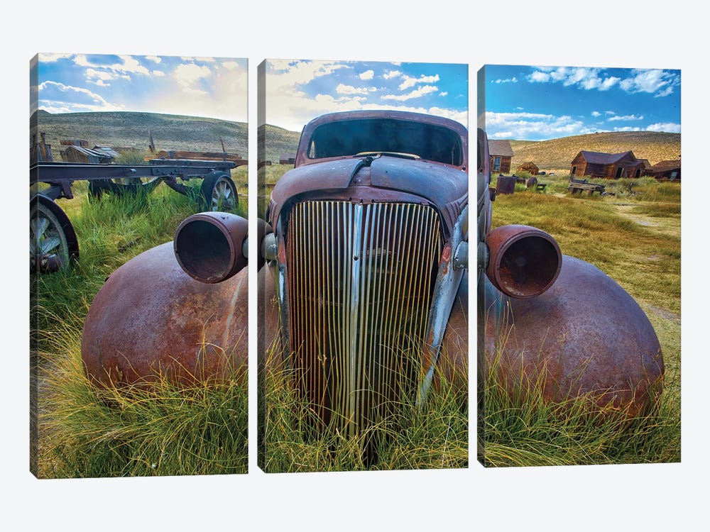 Old Car Rusting Away In A Ghost Town, Bodie, California by George Oze 3-piece Art Print