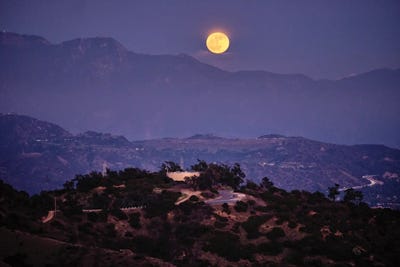 Moon Rise Over Griffith Park, Los Angeles, California by George Oze art print