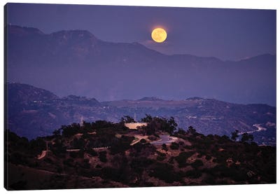 Moon Rise Over Griffith Park, Los Angeles, California Canvas Art Print - George Oze