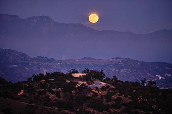 George Oze: Moon Rise Over Griffith Park, Los Angeles, California by George Oze