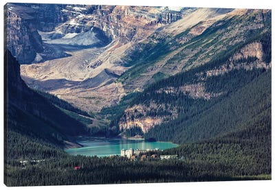 High Angle View Of The Chateau Lake Louise, Alberta, Canada Canvas Art Print - George Oze