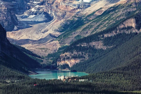 George Oze: High Angle View Of The Chateau Lake Louise, Alberta, Canada by George Oze