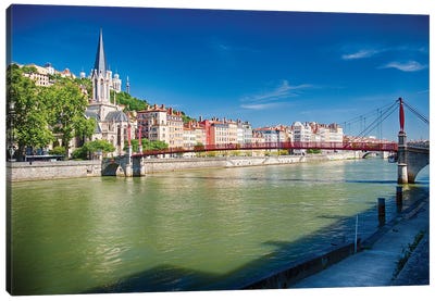 Footbridge Over The Saone River, Lyon, France Canvas Art Print - Lyon