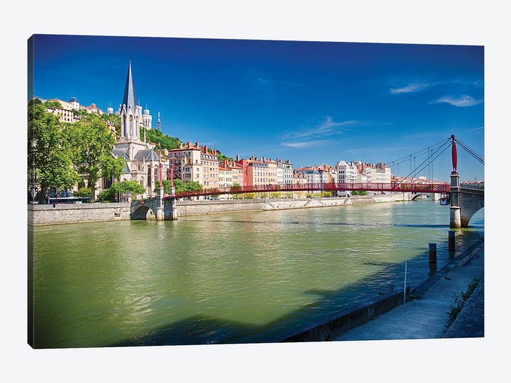 Footbridge Over The Saone River, Lyon, France by George Oze 1-piece Canvas Wall Art