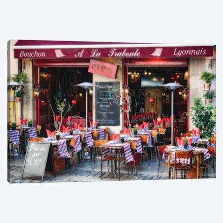 Bistro Open For Lunch, Lyon, France Canvas Print #GOZ385} by George Oze Art Print