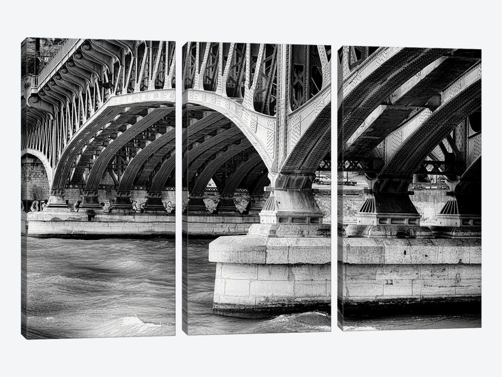Old Bridge Structure Over The Saone River, Lyon, Framce by George Oze 3-piece Canvas Print