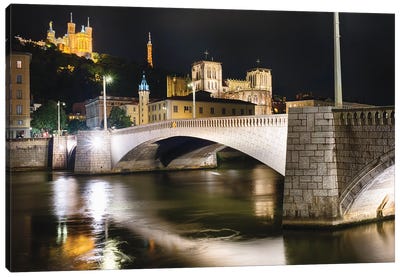 Bonaparte Bridge At Night, Lyon, France Canvas Art Print
