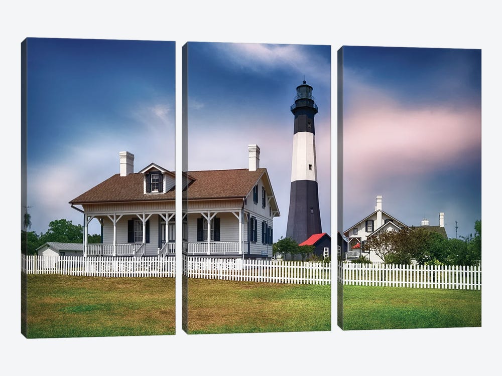 Tybee Island Lighthouse With The Keeper's Cottage, Savannah Beach, Georgia by George Oze 3-piece Canvas Art Print