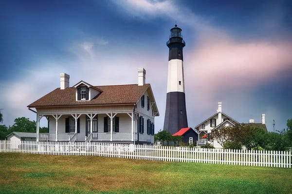 George Oze: Tybee Island Lighthouse With The Keeper's Cottage, Savannah Beach, Georgia by George Oze