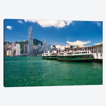 Star Ferry Pier In Kowloon, Hong Kong Canvas Print #GOZ393} by George Oze Canvas Art Print