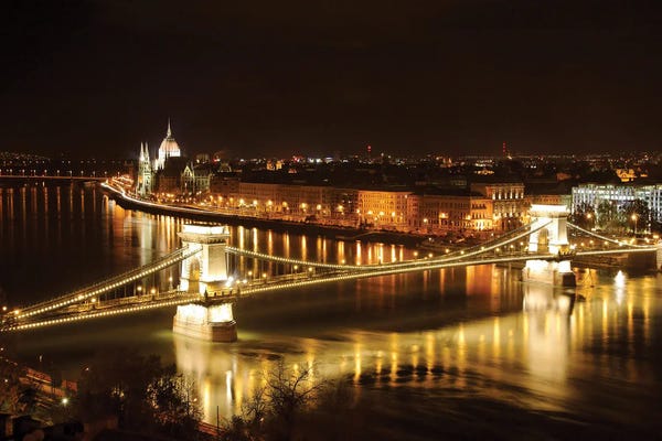 Hungary: Budapest Nights Cape With The Chain Bridge And The House Of The Parliament by George Oze