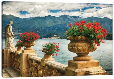 Balustrade With Lake View, Villa Balbienello, Lenno, Lake Como, Lombardy, Italy Canvas Art Print - Sculpture & Statue Art