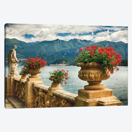 Balustrade With Lake View, Villa Balbienello, Lenno, Lake Como, Lombardy, Italy Canvas Print #GOZ401} by George Oze Canvas Print