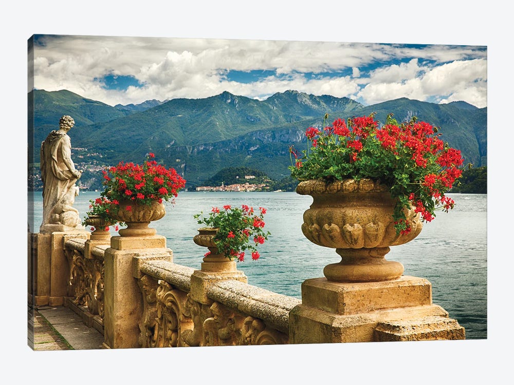 Balustrade With Lake View, Villa Balbienello, Lenno, Lake Como, Lombardy, Italy by George Oze 1-piece Canvas Print