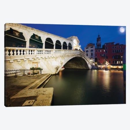 Rialto Bridge At Night, Venice, Italy Canvas Print #GOZ402} by George Oze Canvas Art Print